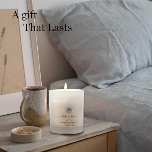 Vrinda® White Sage Glass Scented Candle with Crystals, Soy Blend. Approx. 5.29Oz