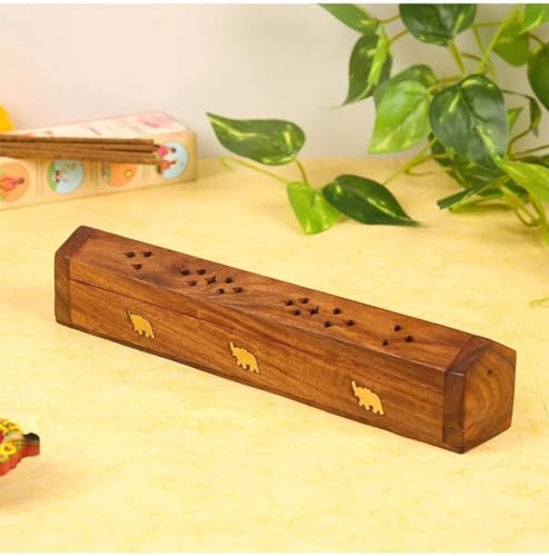 Bharat Art Store Wooden Agarbatti Stand With Ash Catcher & Dhoop Stick Holder, Agarbatti Stand Incense Holder |Wooden Incense Stick Holder For Home , Round