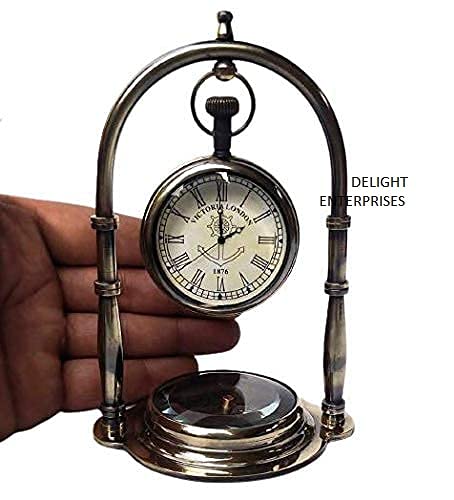 Delight Enterprises Antique Brass Hanging Table Watch with Directional Compass Full Brass Frame for Your Office Table Best Gift for You