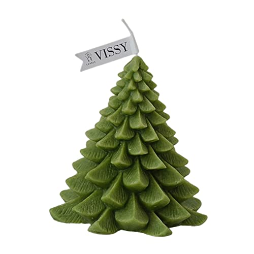 SAZ DEKOR Christmas Tree Wax Scented Candle Creative Curve Home Decor Prop Olive Green