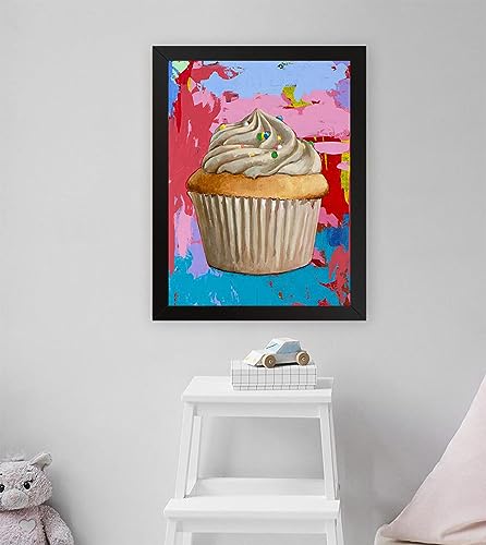 GADGETS WRAP Printed Photo Frame Matte Painting for Home Office Studio Living Room Decoration (11x17inch Black Framed) - Cupcake