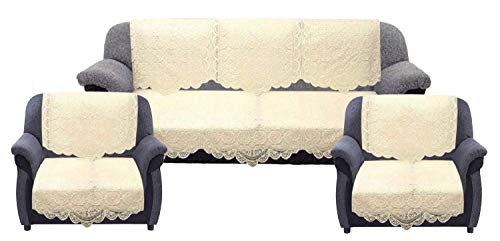 Kuber Industries Floral Sofa Cover 5 Seater|Cotton Sofa cover 3 Seater And 2 Seater|Full cover Set For Couch Seat|Pack of 6 (Cream)
