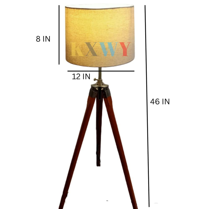 KXWY Tripod Floor Lamp | Antique Designed Jute Fabric With Khadi Shade Decorative Wooden Crafter Standing LED Floor Lamp For Living Room, Bed Room And Office, Standard