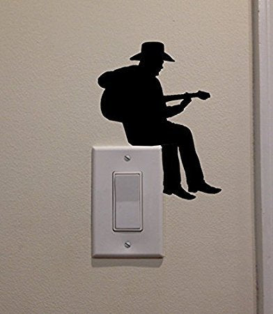 Daily Creation Cowboy Playing Guitar On Light Switch Decal Vinyl Wall Decal Sticker Black