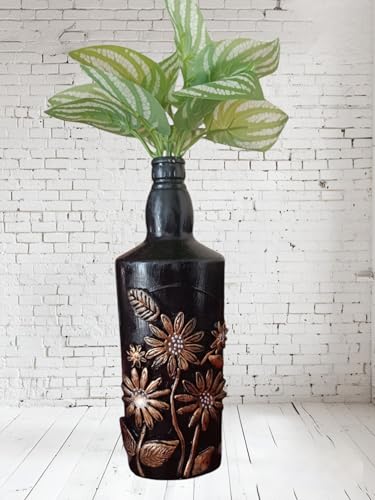 Decorative Floral Bottle with Clay Art, Brown