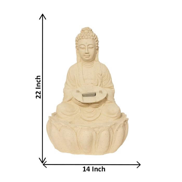 Art N Hub Big Lotus Buddha Home Decorative Fiber Best Home and Office Inauguration Gift Items Indoor Outdoor | Built (36 x 30 x 56 CM | Cream)