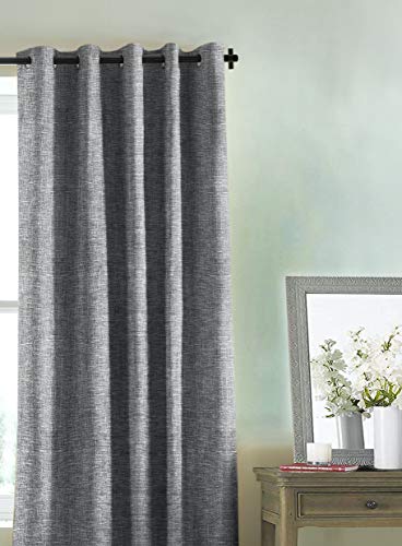 Casableu Auris 2 Piece Polyester Eyelets (Steel) Blackout Curtains with Tie Back, Bedroom Living Room (Auris Grey, 7 Ft x 4.2 Ft)