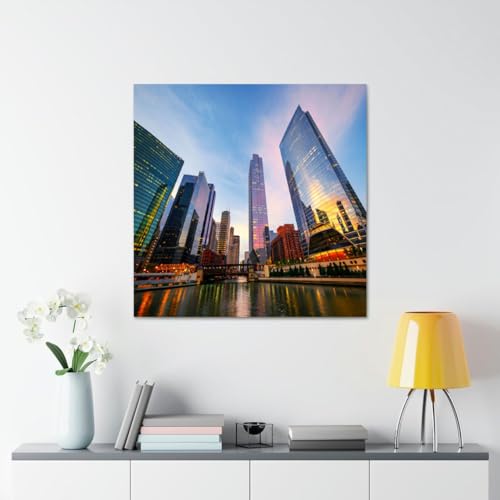 GADGETS WRAP Canvas Gallery Wrap Framed for Home Office Studio Living Room Decoration (17x17inch) - Chicago Building