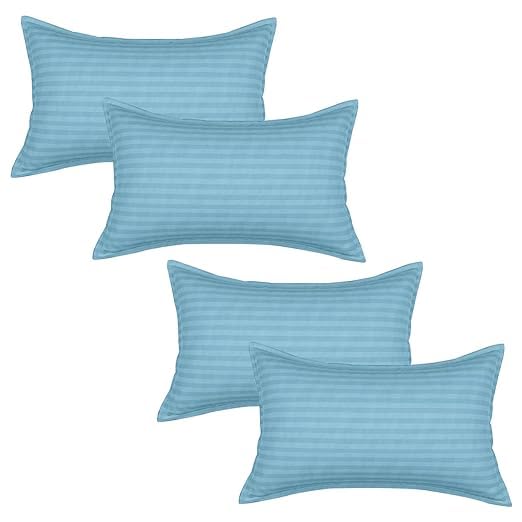 Rf Relaxfeel Microfibr Feeling Satin Stripe Fabric Bed Pillow for Sleeping Set of 2 SkyBlue (20x30)