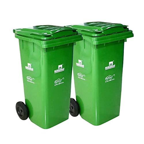 Nilkamal Plastic Wheel Garbage Dustbin 120 L (Green and Green)