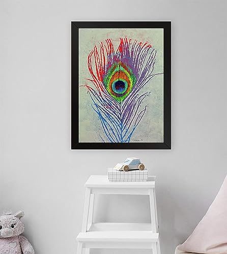 GADGETS WRAP Printed Photo Frame Matte Painting for Home Office Studio Living Room Decoration (11x17inch Black Framed) - Peacock Feather Print