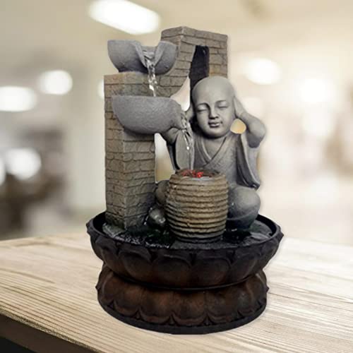 ATORSE® Resin Water Fountain Decor Small Monk Calm Feeling for Housewarming Gifts B