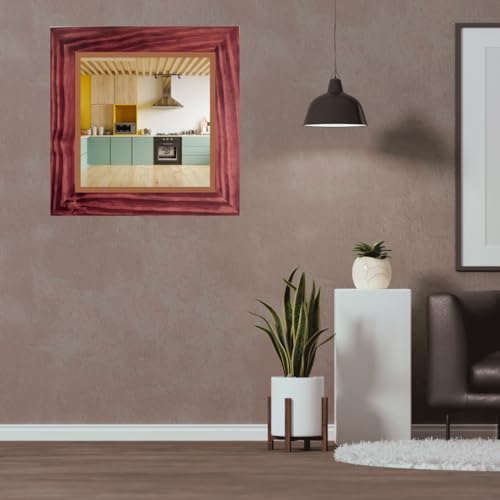 Square Shaped Wall-Mounted Mirror, Mirror for Bedroom, Bathroom, Living Room, Wall Basin, Study Room, Office, Brown (18" Inches Round)