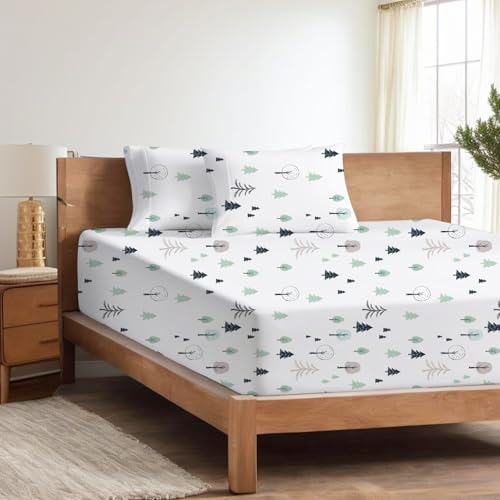 Bedsheet for King Bed, King Bedsheet Cotton, Fitted Bed Sheet Set with 2 Pillow Covers, King Bedsheet, 144 TC 100% Microfiber (Elastic Fitted Sheet 78x84:Winter Forest)