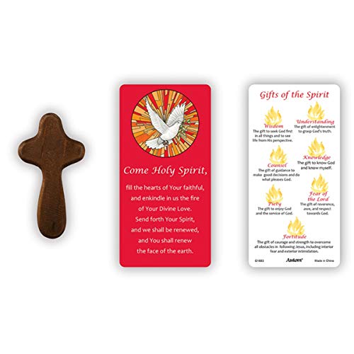 Autom Holy Spirit Confirmation Hand-Held Prayer Wooden Cross with Card, 4 Inch