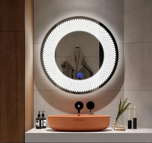 TINITALO Bathroom LED Mirror Home Mirror Wall Mirror with Touch Sensor, 3 Light Effects, Glass, Round LED-95 (36 x 36 Inch)