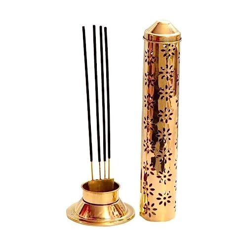 Brass Incense Sticks Holder Pure Brass Flower Agarbatti/Incense Stick Stand/Holder with Dust and Burn Safety Ash Catcher | (Gold)