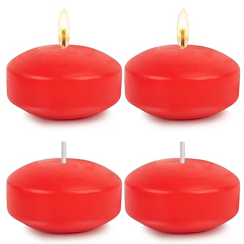 3inch White Floating Candles, 12/36PACK 13-15Hours Unscented Dripless Wax for Cylinder Vases, Centerpieces at Wedding, Birthday,Party, Pool, Holiday (36PACK, Red)