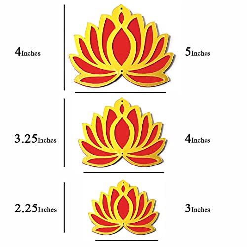 Calveir Red Velvet & Golden Acrylic Lotus Flower Cutout for DIY Craft | Diwali, Dussehra, Rangoli, Pooja, Festival Gift & Wedding Decorations | Big Size (Set of 12)