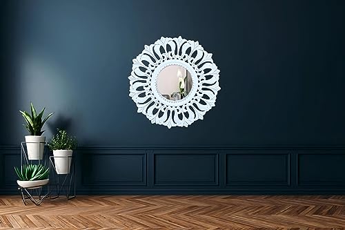 SHAN HANDICRAFTS Hand Carved Round Wooden Mirror Frame for Wall Décoration of Living Room, Bedroom, Bathroom, Hallway, Office. MDF 20x1x20 inch