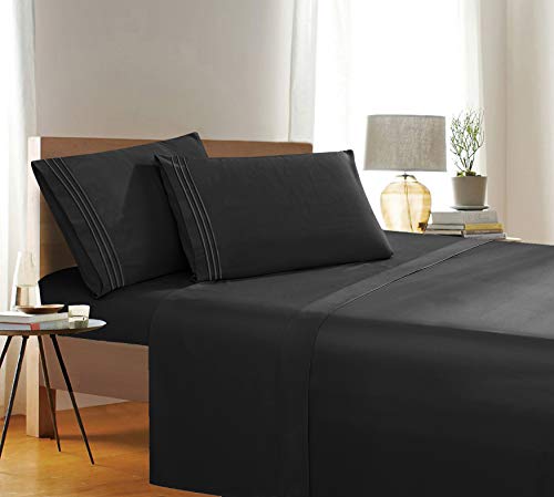 Elegant Comfort 4 Piece 1500 Thread Count Luxury Ultra Soft Egyptian Quality Bed Sheet Set, Queen, Black