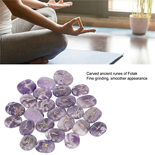 Stones Set, Natural Rune Stones Set Smoother Engraved Fine Polishing with Storage Bag for Gift (Amethyst)