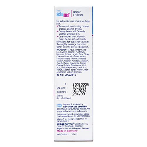 Sebamed Baby Body Lotion 50 ml|Ph 5.5|Camomile & Allantoin| Dermatalogically tested| Sensitive skin