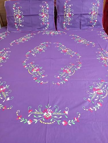 Nice Things Handwork Embroidery Bedsheets 200 Thread Count, Purple Color 2