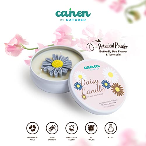 CANEN by NATURER Daisy Flower Scented Candle, Large Tin Jar Candle, Botanical Candle, 60 Hours Burning Time, 9.7 ‎Oz (Sweet Pea Scent)