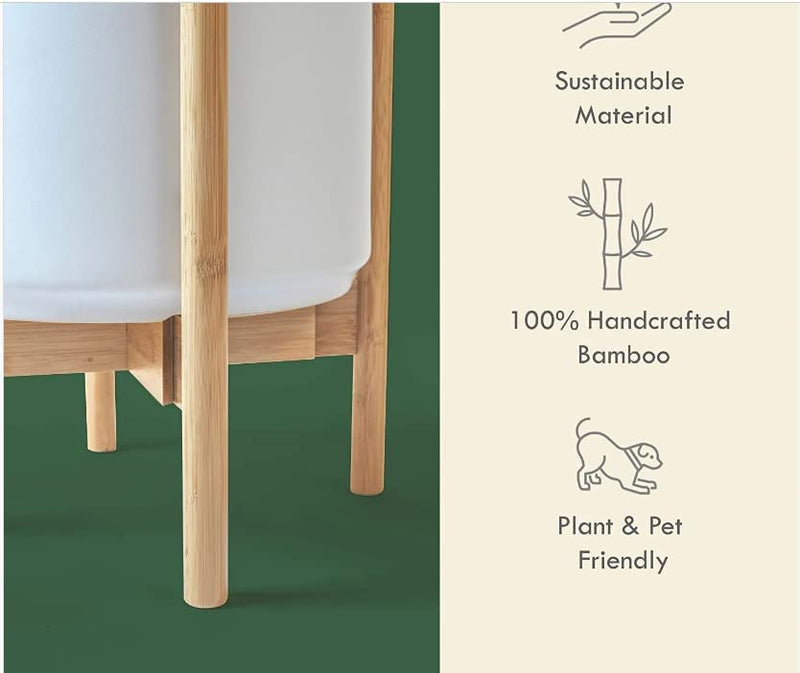 Fox & Fern imported Adjustable Wooden Bamboo Plant Pot Stand For Indoor Outdoor Plants| Full Adjustable, Holds 8 To 12 Inch Planter Pots for Plants (Pot Not Included) (Natural Wood Colour)