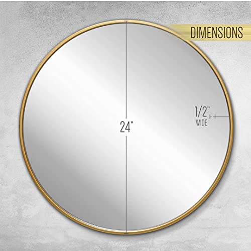 Artistiry Craftsmen Round Wall Mirror I Metal Frame I Modern Design Metal Frame I Bathroom Wash Basin, Bedroom, Drawing Room | HD Clear Image (Gold, 24 Inch)