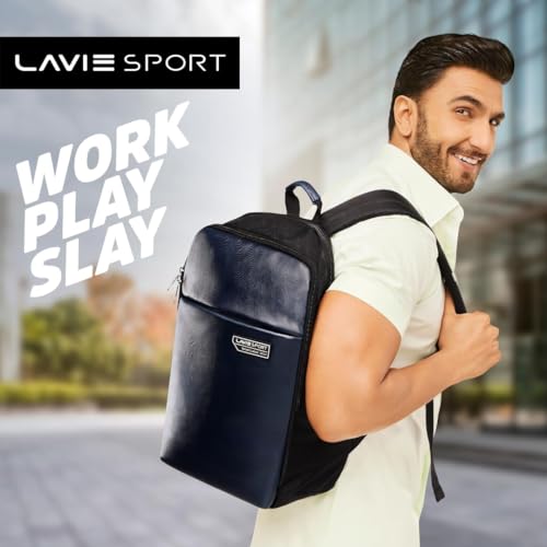 Lavie Sport 43cm Chairman 24 Litres Backpack with Laptop Sleeve | Vegan Leather Business Backpack for Men & Women | Durable Office Bag | Upto 14 inch Notebook/MacBook Compatible