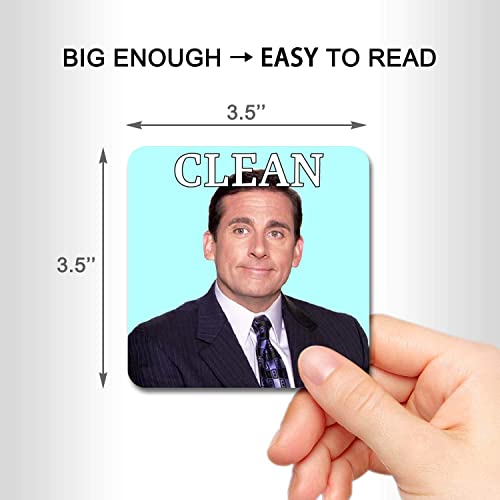 Dishwasher Magnet Clean Dirty Sign Indicator, Washing Machine Magnet Double Sided Kitchen Dish Washer Refrigerator Magnet Flip with Magnetic Plate Office Michael Scott