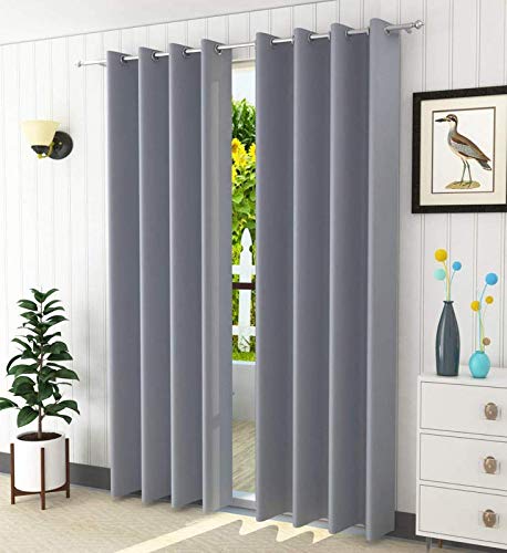 Banchmark Home Furnishings Heavy Fabric Blackout Plain Polyester Eyelet Curtains Set of 2 Pic for Window, Door and Long Door (Long Door - 4 x 9 Feet, Grey)