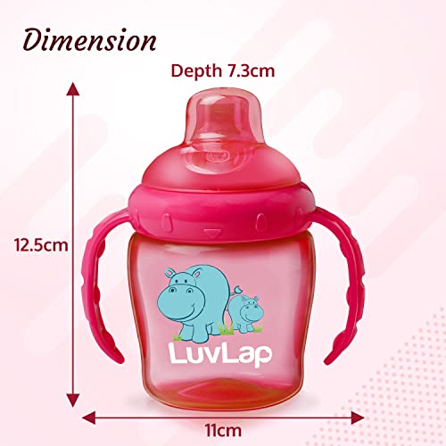 LuvLap Hippo Spout Sipper for Infant/Toddler, 225ml, Anti-Spill Sippy Cup with Soft Silicone Spout BPA Free, 6m+ (Pink)