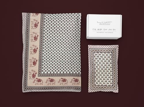 Silvatt 100% Jaipuri Cotton King Size Bedsheet for Double Bed, 1 Cotton Bed Sheet Double Bed (90 X 108 Inches) with 2 Pillow Covers | Bedsheet Double Bed Cotton Ethnic Maroon Elephant Border