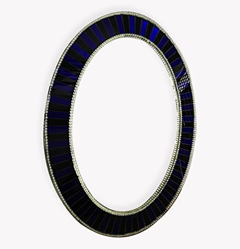 Cheval Glass Beveled Designer Oval Wall Mirror for Home Decor with MSDF and Hooks - (18 X 24 Inches, Blue)