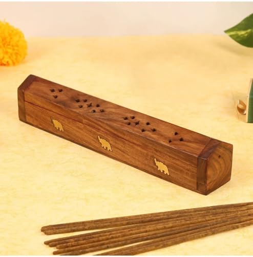 Bharat Art Store Wooden Agarbatti Stand With Ash Catcher & Dhoop Stick Holder, Agarbatti Stand Incense Holder |Wooden Incense Stick Holder For Home , Round