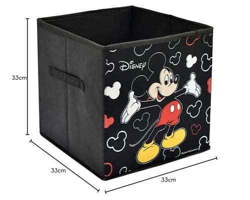 Kuber Industries Storage Box|Toy Box Storage For Kids|Foldable Storage Box|Disney Mickey Mouse Print|Large Size (Black, Non-woven)