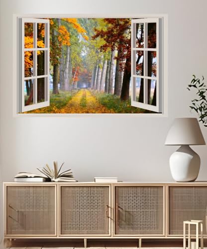 JVERF - JZZA27997 Seasons Autumn Trees| Self-Adhesive Open Window Wall Sticker