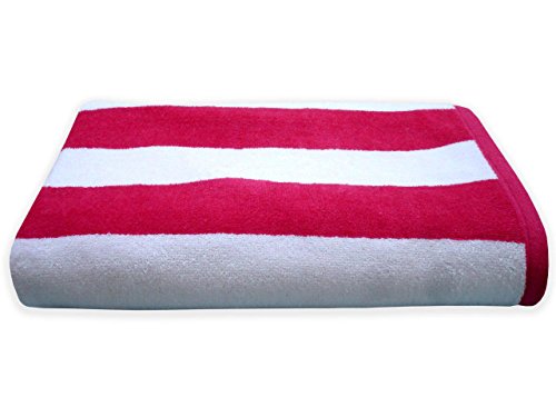 DIVINE OVERSEAS Cabana Stripes Super Soft 100% Cotton Velour 500 GSM 30" x 60" Inches (1 Piece Bath Towel, White & Pink)