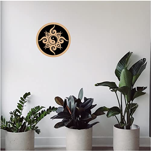 DOTME Yin Yang Wooden With Vinyl Sticker Decorative Design Wall Decor For Home Kids Bedroom Living Room Hall DIY Art 8 INCH (Black)