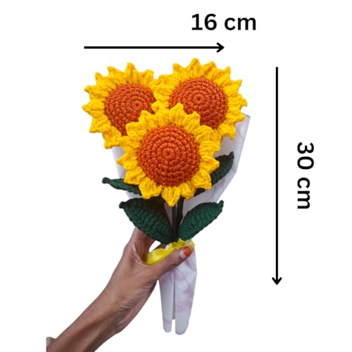 Crochet Sunflower Bouquet ~ Fully Handmade Artificial Flower Used 100% Acrylic Yarn ~ This Forever Flower Best Gift for Birthday, Anniversary, Wedding…