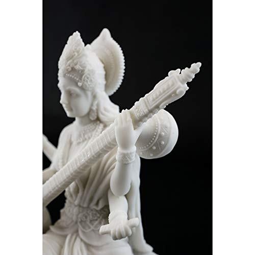 Top Collection Saraswati Statue - Hindu Goddess of Knowledge, Music & Art Sculpture in White Marble Finish- 5.75-Inch Figurine