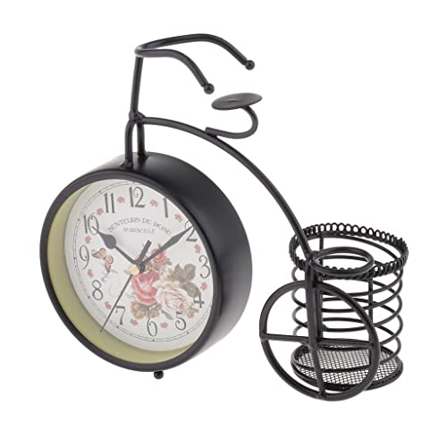 LOOM TREE Europe Vintage Rustic Iron Mute Table Clock with Pencil Holder,Brike Design