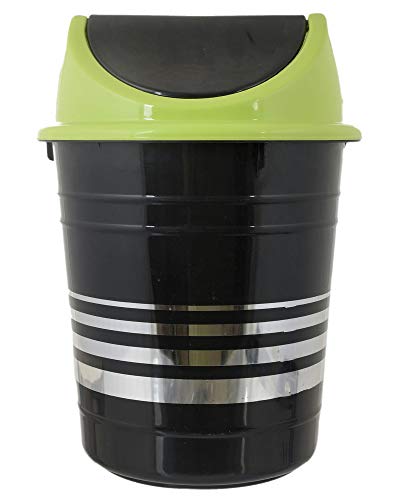 Kuber Industries Plastic Medium Size Swing Dustbin/Swing Garbage Bin/Waste Bin, 10 Liters (Black & Green)-KUBMART10227