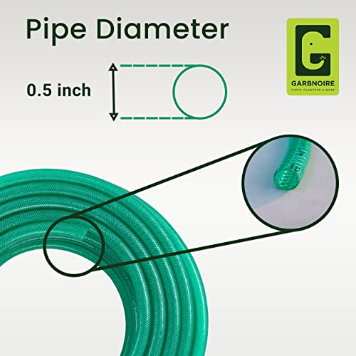 Garbnoire 10 Meter 0.5 inch PVC Heavy Duty Braided Green Garden Pipe | Lightweight, durable & flexible garden hose with garden accessories like hose connector, clamps & water gun (10 M (32.8 Feet))