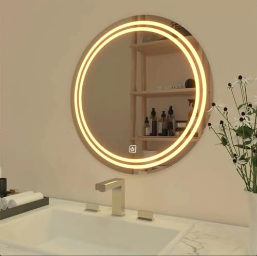 TINITALO Bathroom LED Mirror Home Mirror Wall Mirror with Touch Sensor, 3 Light Effects, Glass, Round LED-80 (36 x 36 Inch)