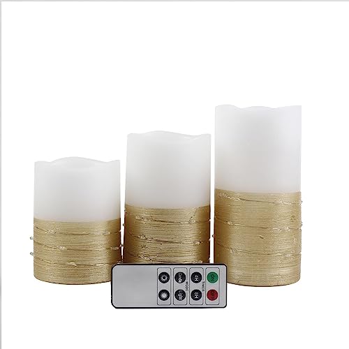 Weddings Parties and Gift 3 Gold 4" 6" 8" Tall L*D Pillar Candles String with Remote Control Sale vngift9370