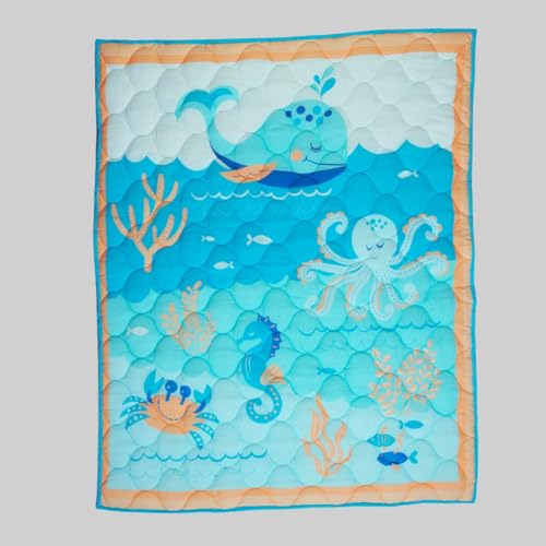 Gudgoodie 100% Cotton Muslin Reversible Quilt for Kids | Lightweight AC/Winter Blankets | Underwater, Single (60x90 inches) for 3-10 Years